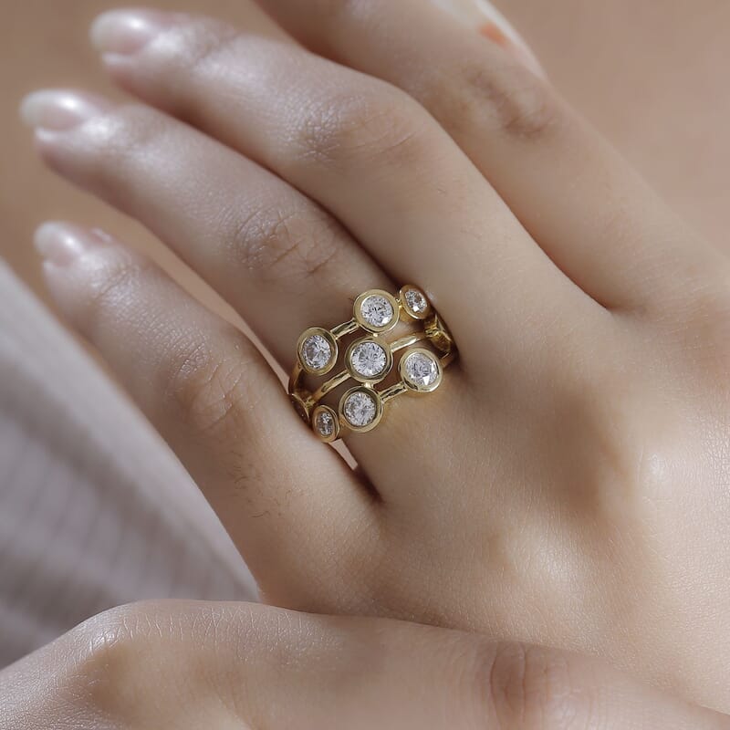 J Francis Embellished with Zirconia by Swarovski 3.15 ctw Bubbles Ring in 18K Vermeil Yellow Gold Sterling Silver (Size 10.0)