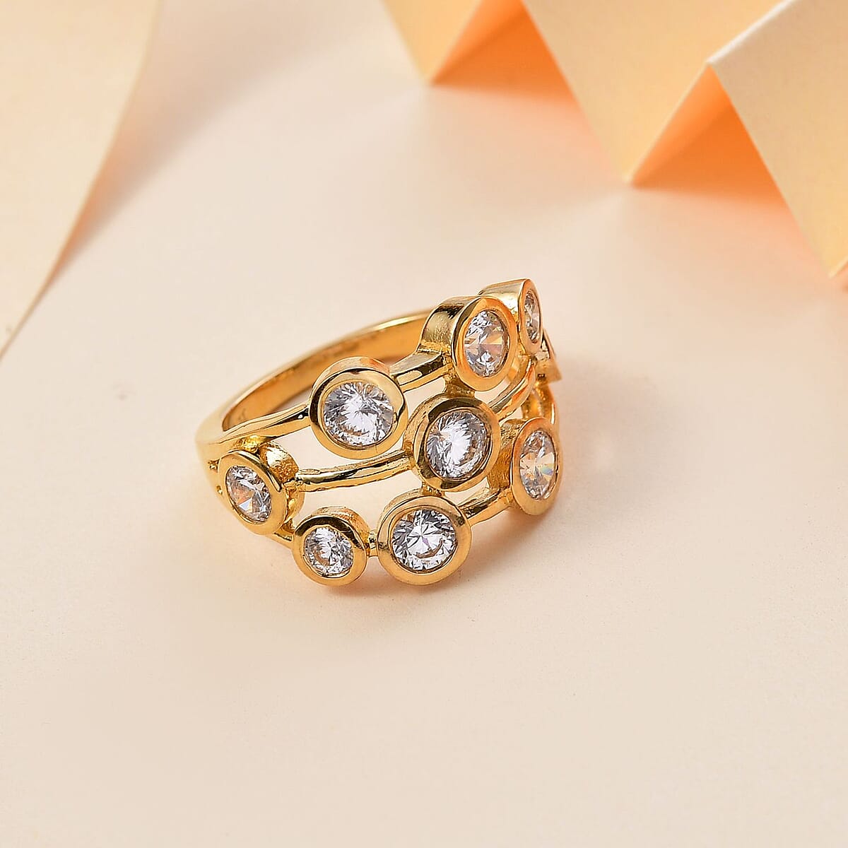 J Francis Embellished with Zirconia by Swarovski 3.15 ctw Bubbles Ring in 18K Vermeil Yellow Gold Sterling Silver (Size 7.0) image number 1
