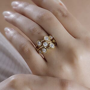 J Francis Embellished with Zirconia by Swarovski 3.15 ctw Bubbles Ring in 18K Vermeil Yellow Gold Sterling Silver (Size 9.0)