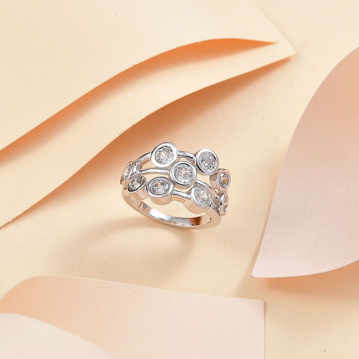 J Francis Embellished with Zirconia by Swarovski 3.15 ctw Bubbles Ring in Rhodium Over Sterling Silver (Size 10.0) image number 1