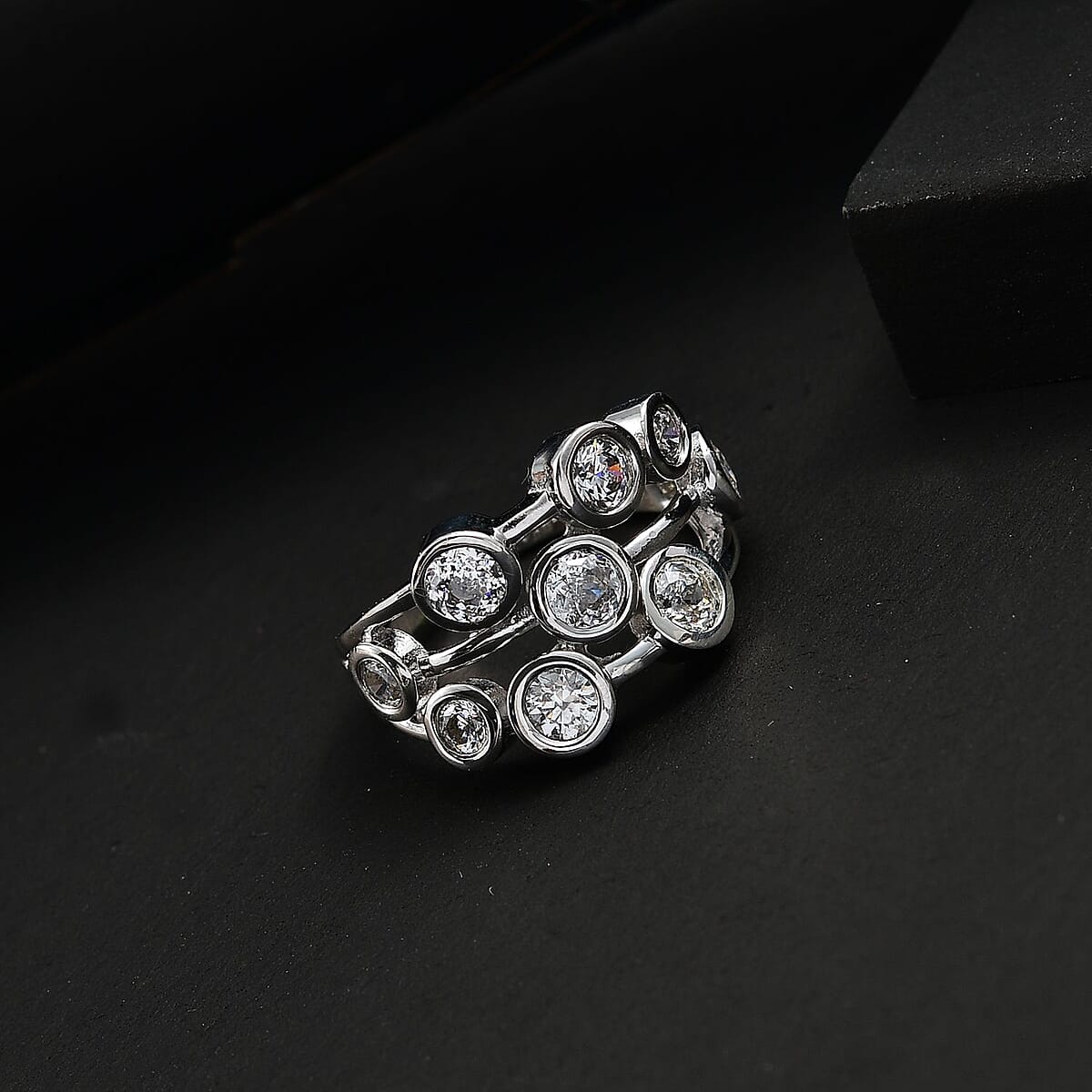 J Francis Embellished with Zirconia by Swarovski 3.15 ctw Bubbles Ring in Rhodium Over Sterling Silver (Size 9.0) image number 2