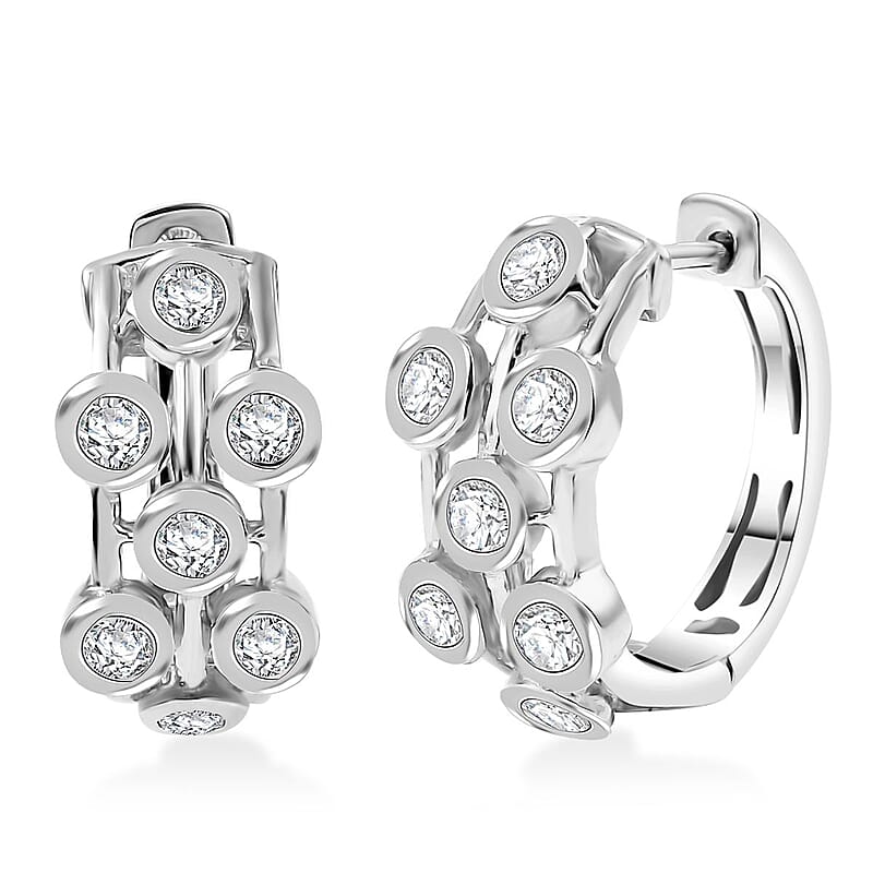 J Francis Embellished with Zirconia by Swarovski 2.75 ctw Hoop Earrings in Rhodium Over Sterling Silver