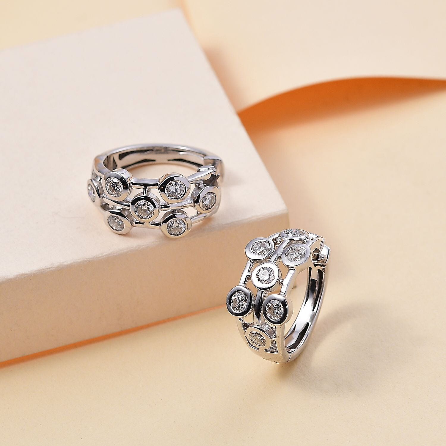 J Francis Embellished with Zirconia by Swarovski 2.75 ctw Hoop Earrings in Rhodium Over Sterling Silver