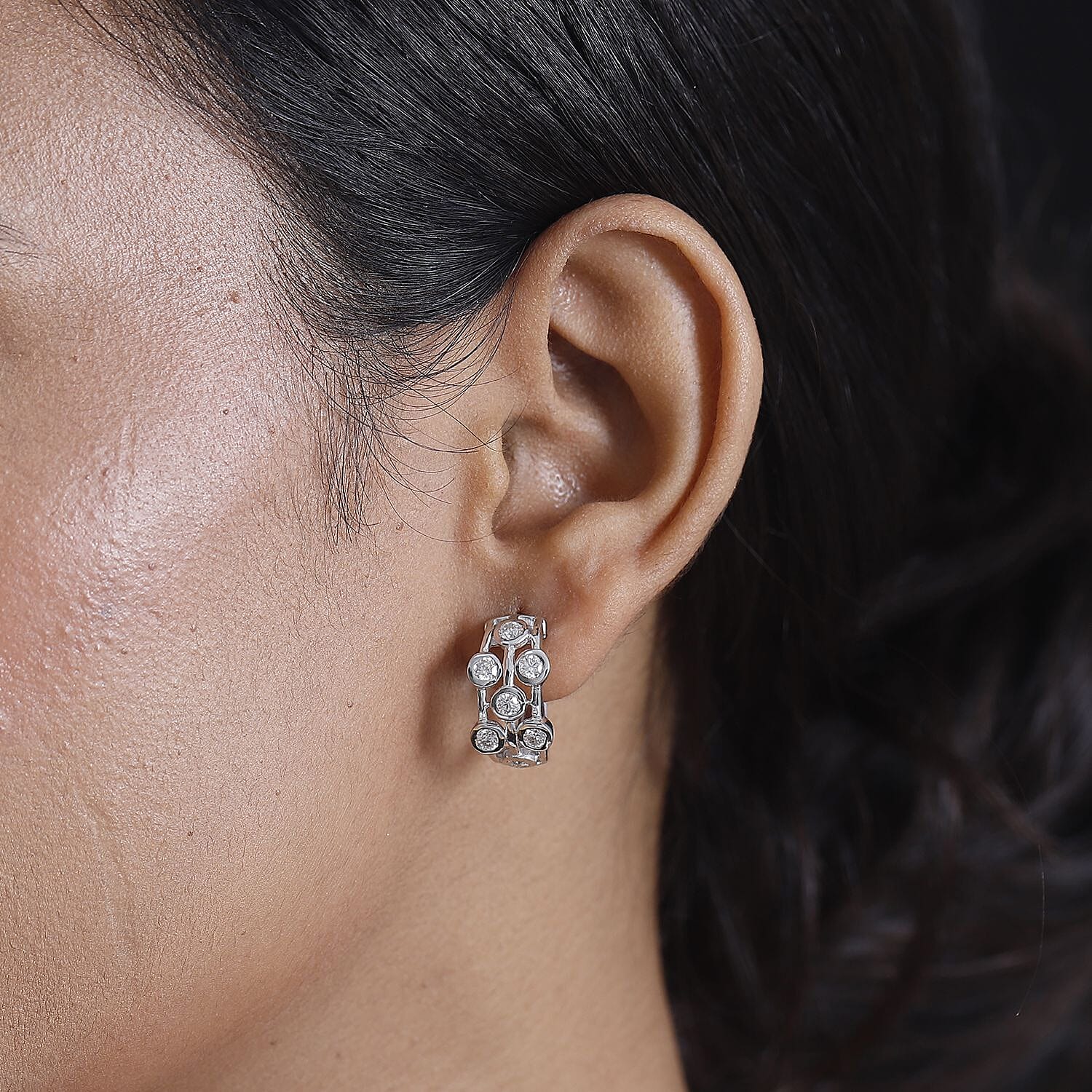 J Francis Embellished with Zirconia by Swarovski 2.75 ctw Hoop Earrings in Rhodium Over Sterling Silver