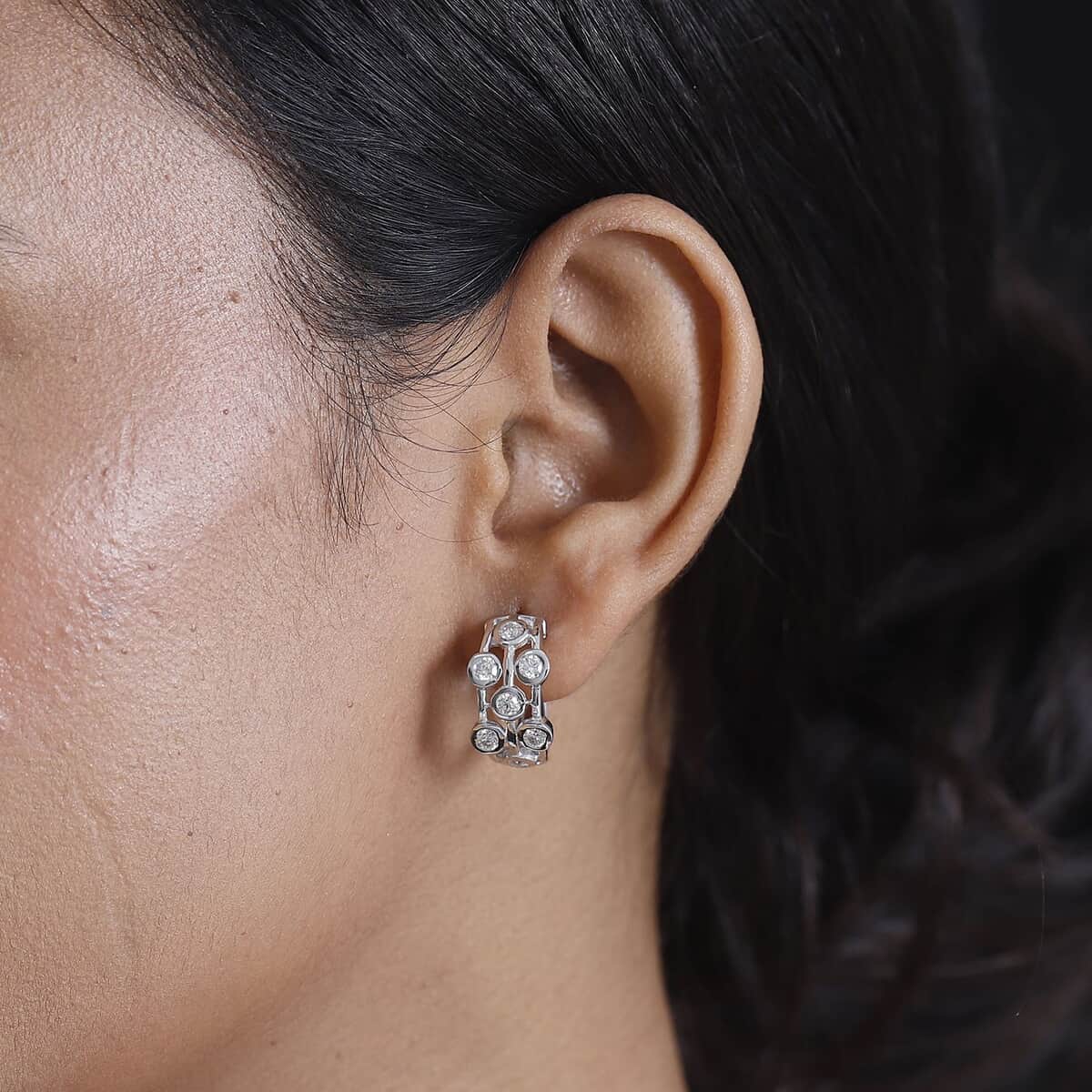 J Francis Embellished with Zirconia by Swarovski 2.75 ctw Hoop Earrings in Rhodium Over Sterling Silver image number 2