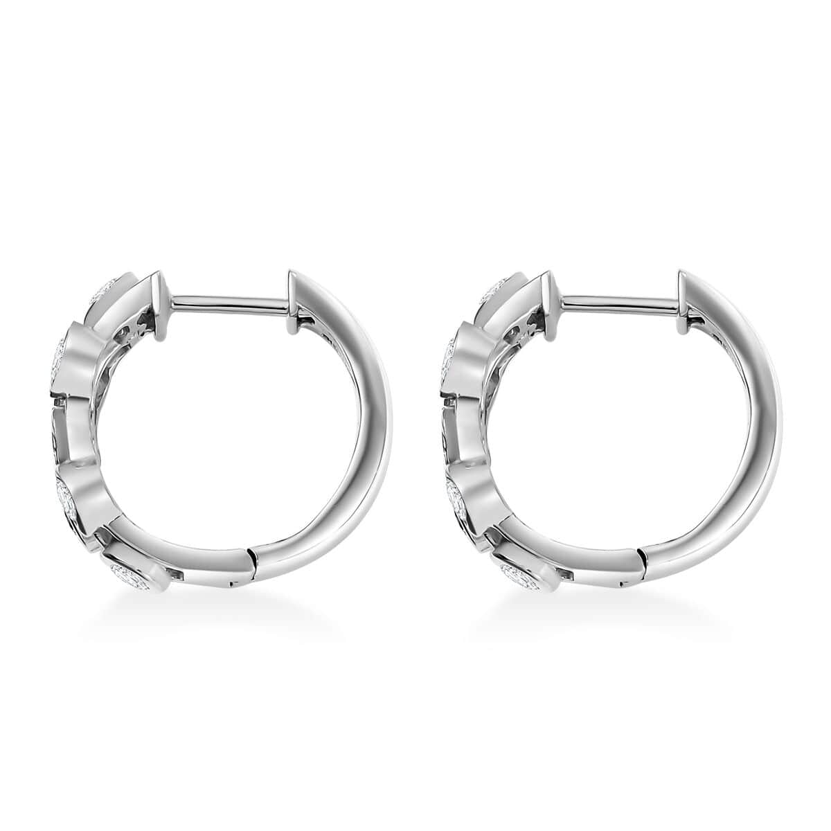 J Francis Embellished with Zirconia by Swarovski 2.75 ctw Hoop Earrings in Rhodium Over Sterling Silver image number 3