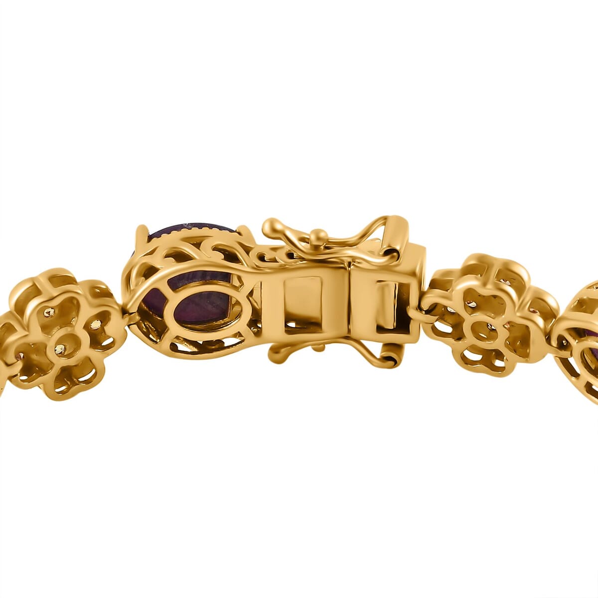 Indian Star Ruby and Multi Gemstone 39.60 ctw Clover Leaf Bracelet in 18K Vermeil Yellow Gold Over Sterling Silver (8.00 In) image number 3