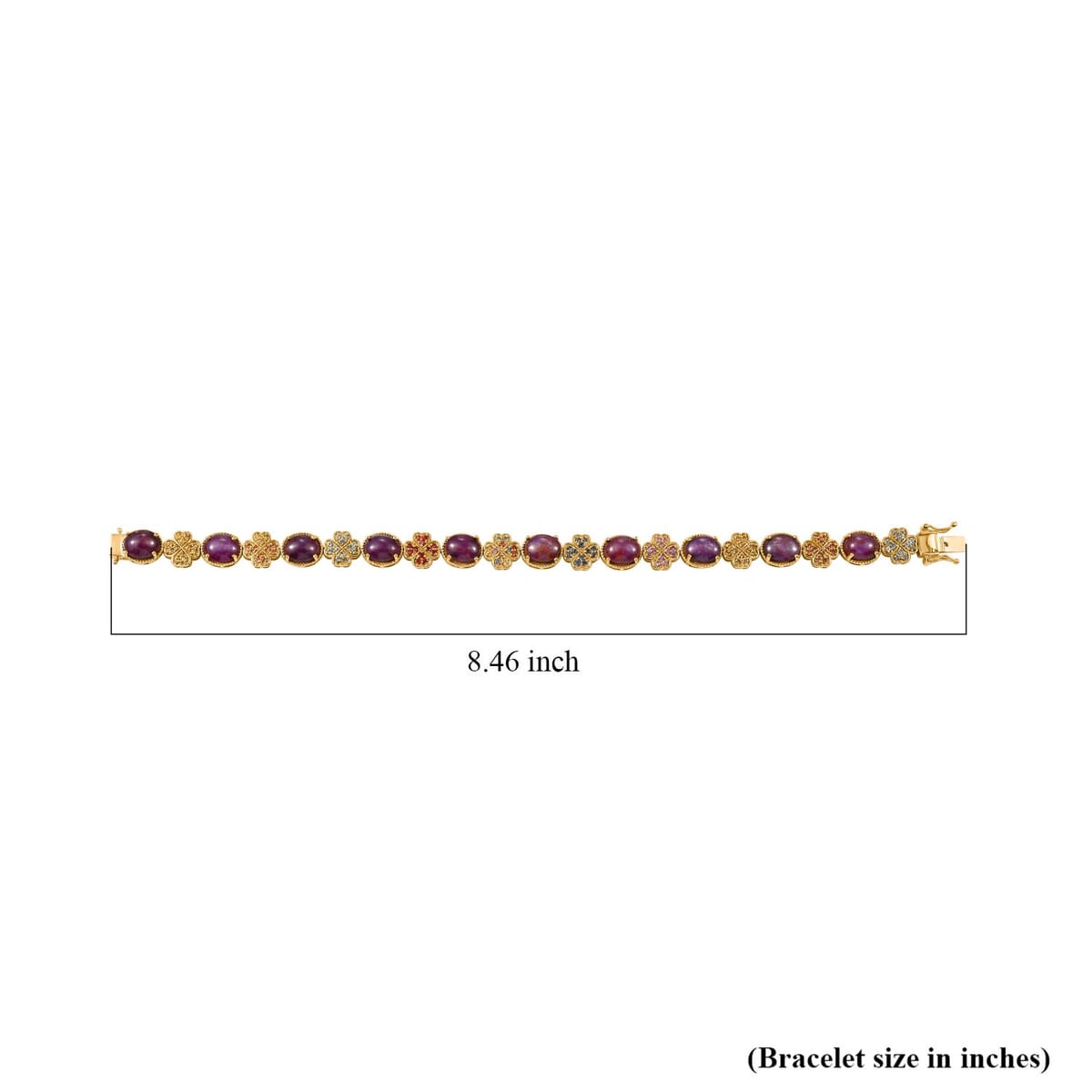 Indian Star Ruby and Multi Gemstone 39.60 ctw Clover Leaf Bracelet in 18K Vermeil Yellow Gold Over Sterling Silver (8.00 In) image number 4