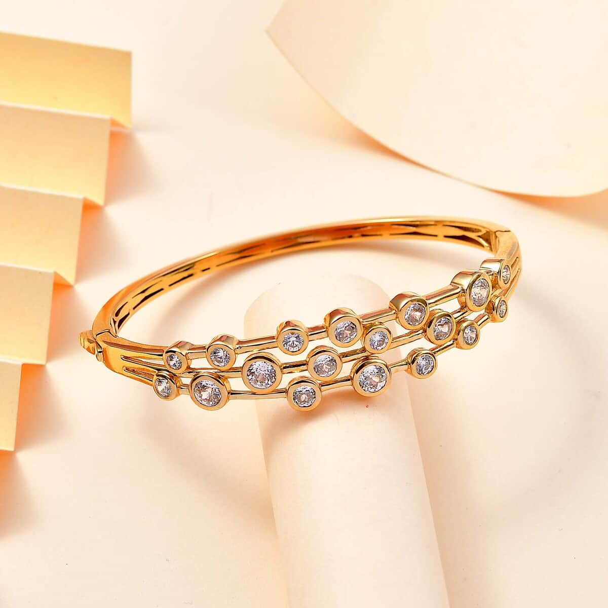 J Francis Embellished with Zirconia by Swarovski 8.70 ctw Bubbles Bangle Bracelet in 18K Vermeil Yellow Gold Over Sterling Silver (7.25 In)  image number 1