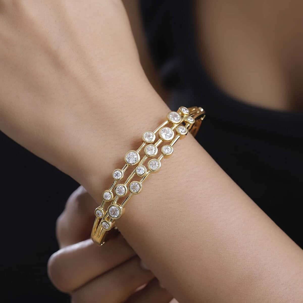 J Francis Embellished with Zirconia by Swarovski 8.70 ctw Bubbles Bangle Bracelet in 18K Vermeil Yellow Gold Over Sterling Silver (7.25 In)  image number 2