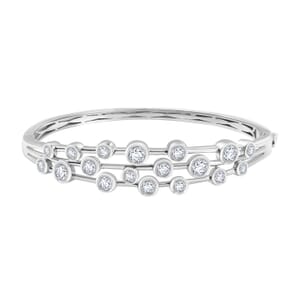 J Francis Embellished with Zirconia by Swarovski 8.70 ctw Bubbles Bangle Bracelet in Rhodium Over Sterling Silver (7.25 In)