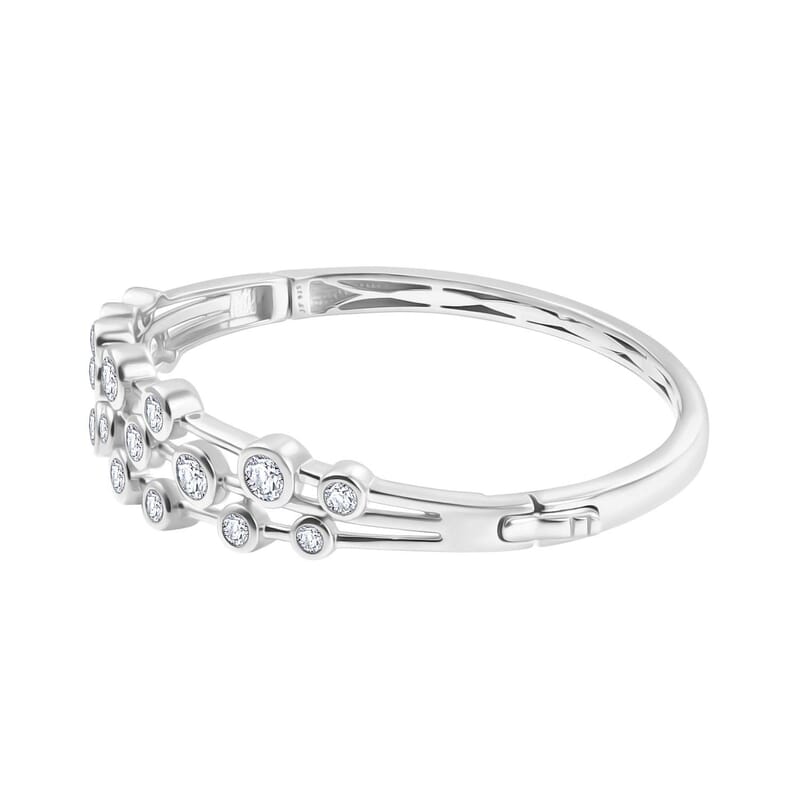 J Francis Embellished with Zirconia by Swarovski 8.70 ctw Bubbles Bangle Bracelet in Rhodium Over Sterling Silver (7.25 In)