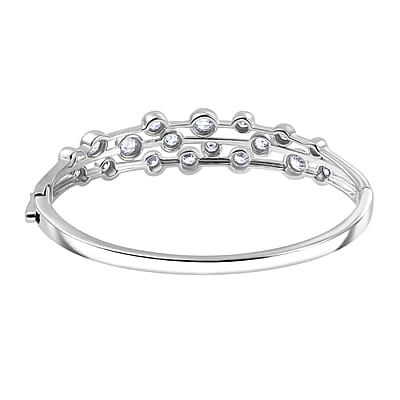 J Francis Embellished with Zirconia by Swarovski 8.70 ctw Bubbles Bangle Bracelet in Rhodium Over Sterling Silver (7.25 In)