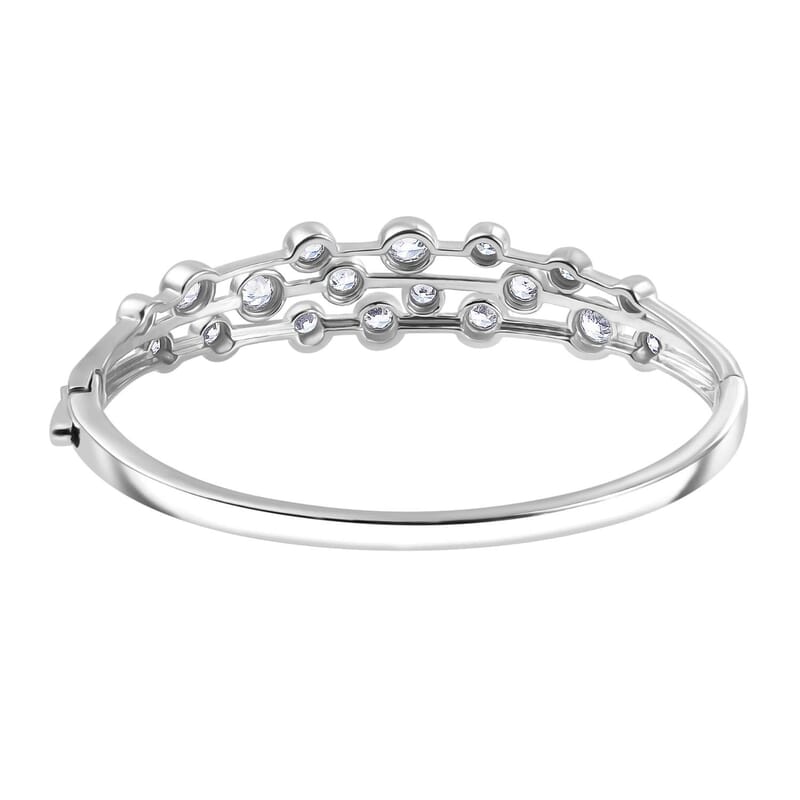 J Francis Embellished with Zirconia by Swarovski 8.70 ctw Bubbles Bangle Bracelet in Rhodium Over Sterling Silver (7.25 In)