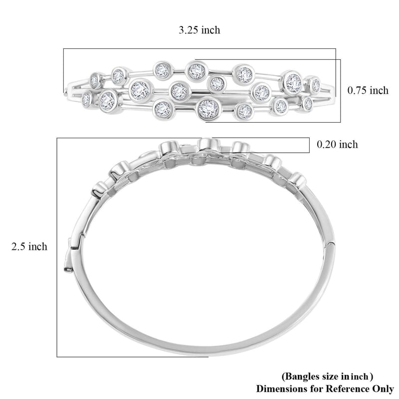 J Francis Embellished with Zirconia by Swarovski 8.70 ctw Bubbles Bangle Bracelet in Rhodium Over Sterling Silver (7.25 In)