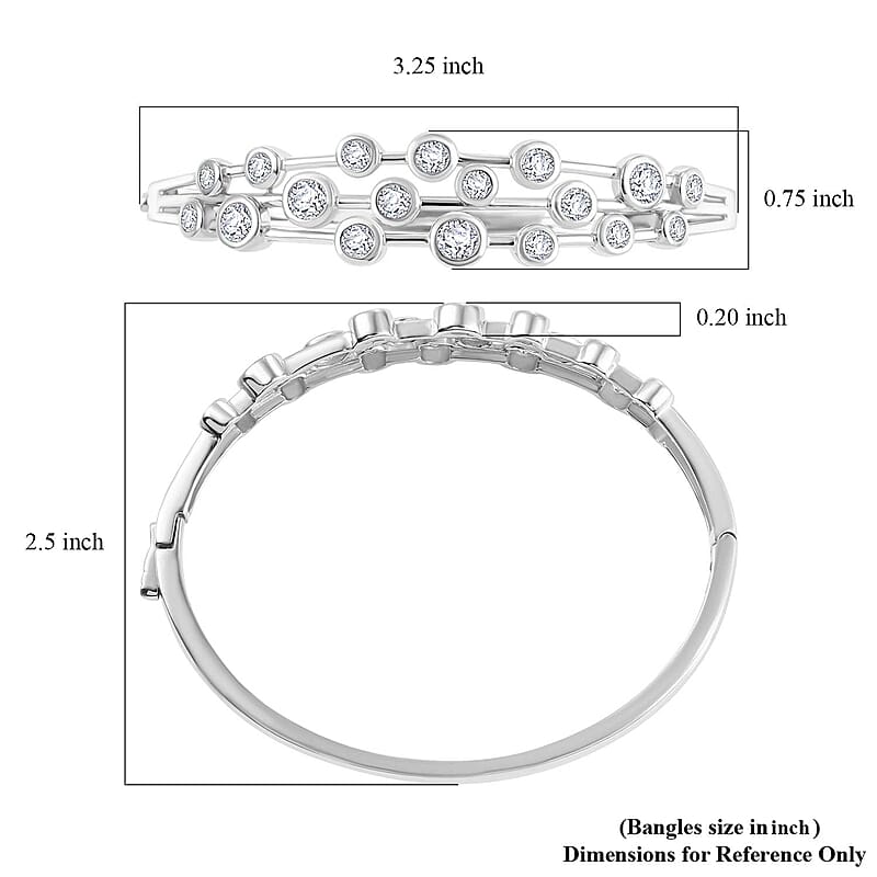 J Francis Embellished with Zirconia by Swarovski 8.70 ctw Bubbles Bangle Bracelet in Rhodium Over Sterling Silver (7.25 In)