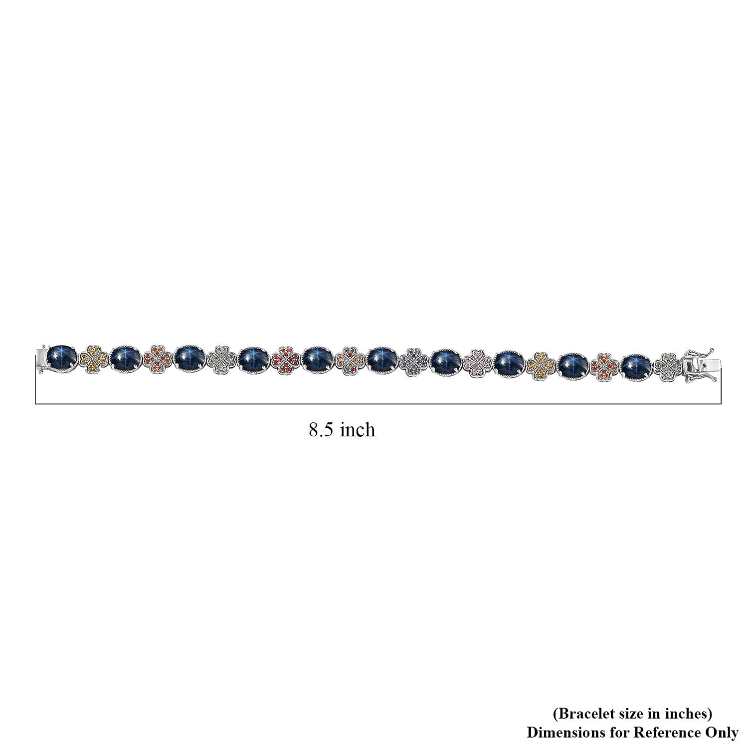 D'Joy Blue Star Sapphire (DF) and Multi Gemstone 30.50 ctw Clover Leaf Bracelet in Rhodium Over Sterling Silver (8.00 In)