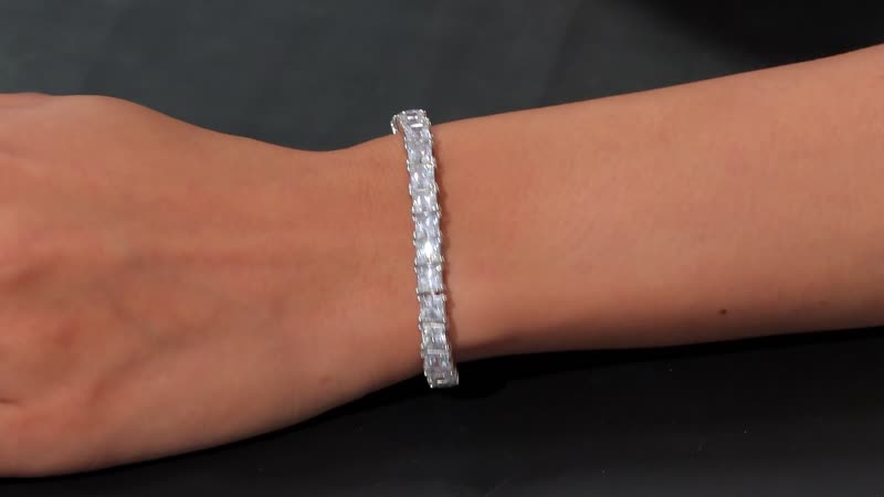 J Francis Embellished with Zirconia by Swarovski Bracelet in Rhodium Over Sterling Silver (6.50 In) 40.10 ctw