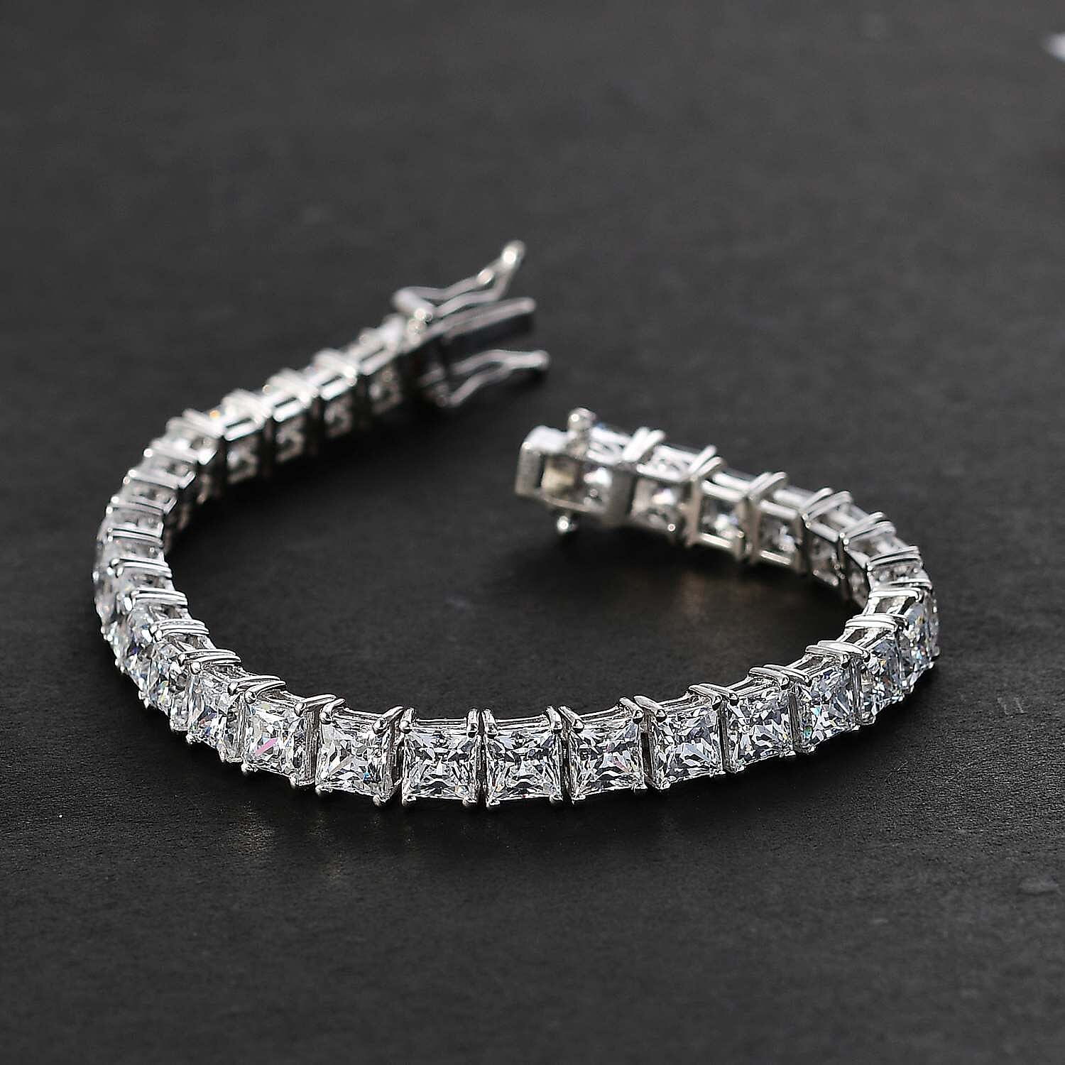 J Francis Embellished with Zirconia by Swarovski 40.10 ctw Tennis Bracelet in Rhodium Over Sterling Silv (6.50 In) 
