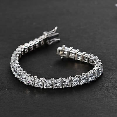 J Francis Embellished with Zirconia by Swarovski 40.10 ctw Tennis Bracelet in Rhodium Over Sterling Silv (6.50 In) 