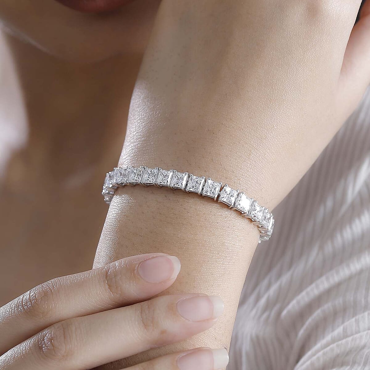 J Francis Embellished with Zirconia by Swarovski 44.10 ctw Tennis Bracelet in Rhodium Over Sterling Silver (7.25 In) image number 2