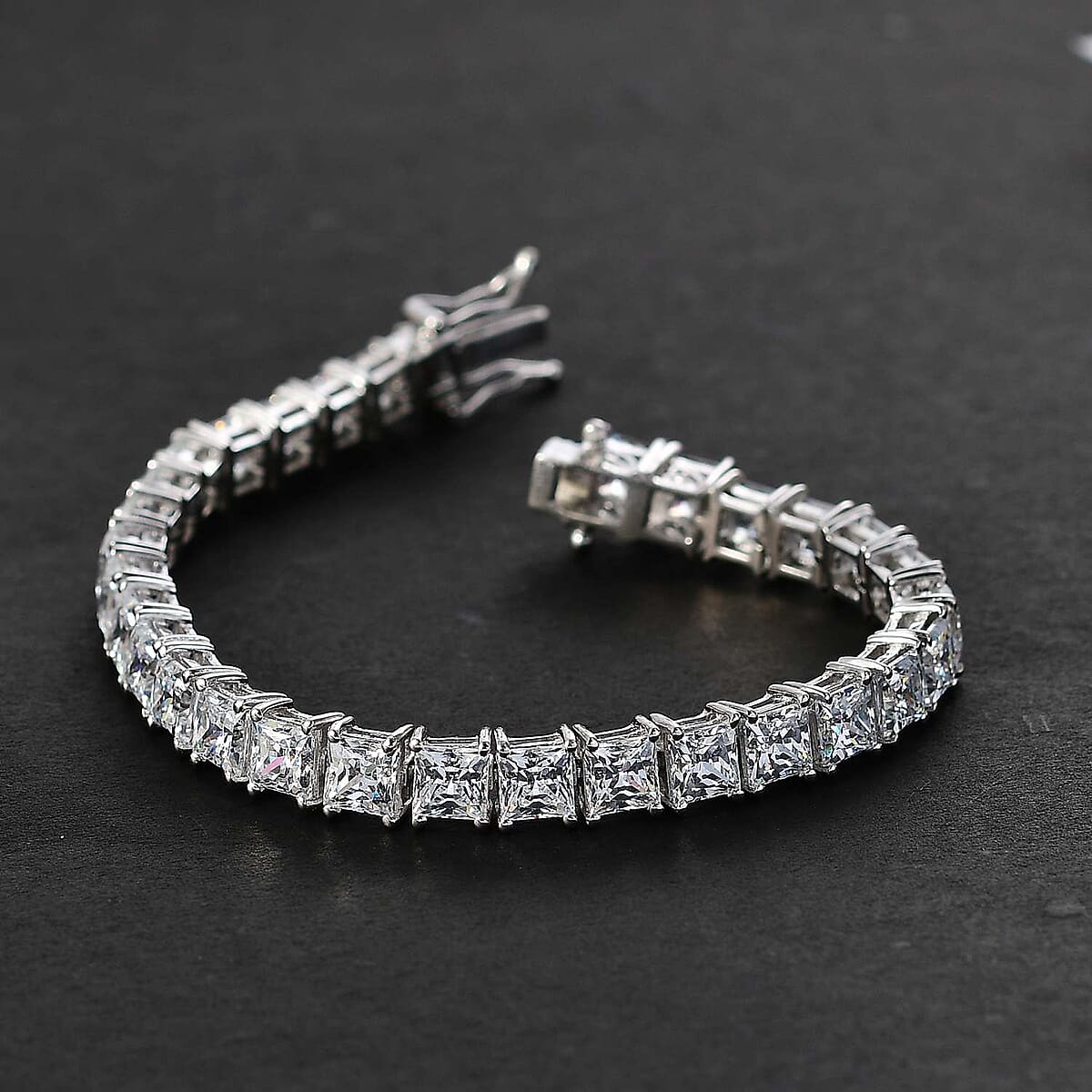 J Francis Embellished with Zirconia by Swarovski 49.50 ctw Tennis Bracelet in Rhodium Over Sterling Silver (8.00 In) image number 1