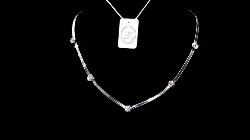 J Francis Embellished with Zirconia by Swarovski 6.40 ctw Herringbone Chain Station Necklace 18-20 Inches in Rhodium Over Sterling Silver