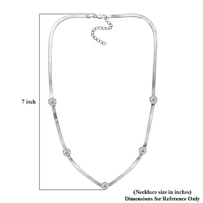 J Francis Embellished with Zirconia by Swarovski 6.40 ctw Herringbone Chain Station Necklace 18-20 Inches in Rhodium Over Sterling Silver