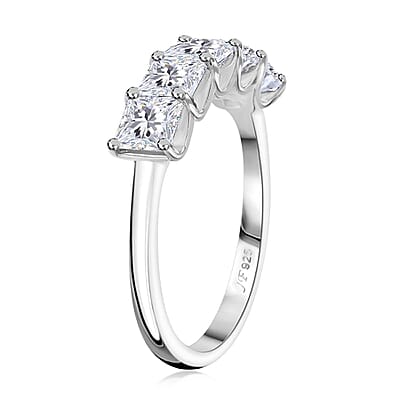 J Francis Embellished with Zirconia by Swarovski 3.35 ctw 5 Stone Ring in Rhodium Over Sterling Silver (Size 10.0) 
