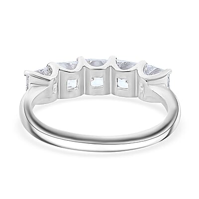 J Francis Embellished with Zirconia by Swarovski 3.35 ctw 5 Stone Ring in Rhodium Over Sterling Silver (Size 10.0) 