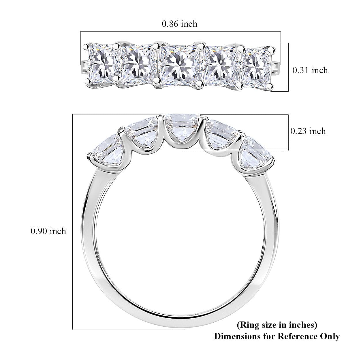 J Francis Embellished with Zirconia by Swarovski 3.35 ctw 5 Stone Ring in Rhodium Over Sterling Silver (Size 6.0)  image number 5
