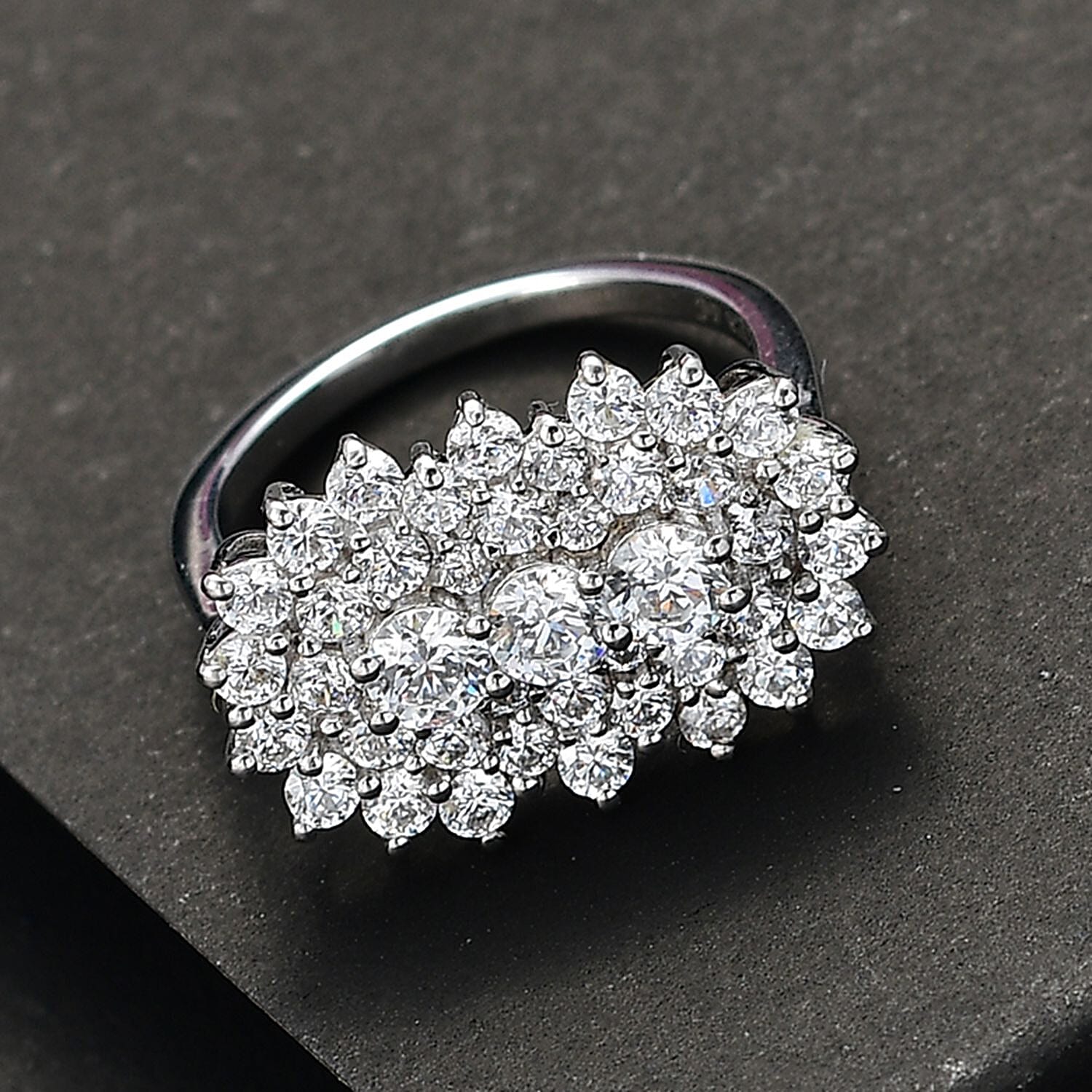 J Francis Embellished with Zirconia by Swarovski 4.15 ctw Floral Cluster Ring in Rhodium Over Sterling Silver (Size 10.0)