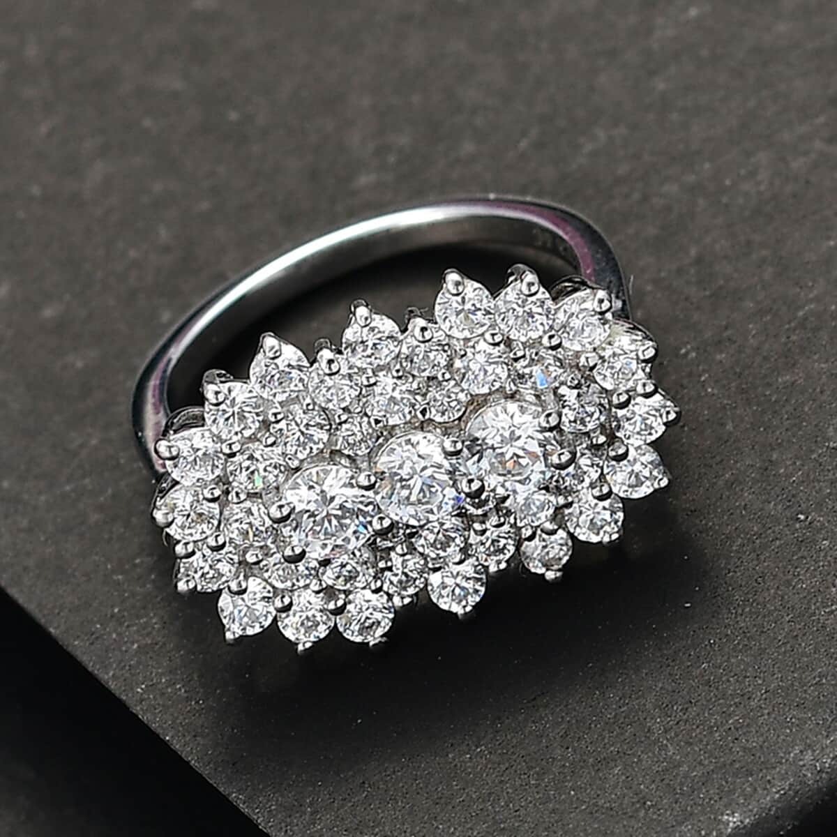 J Francis Embellished with Zirconia by Swarovski 4.15 ctw Floral Cluster Ring in Rhodium Over Sterling Silver (Size 10.0) image number 1