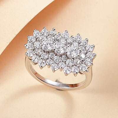 J Francis Embellished with Zirconia by Swarovski 4.15 ctw Floral Cluster Ring in Rhodium Over Sterling Silver (Size 10.0)