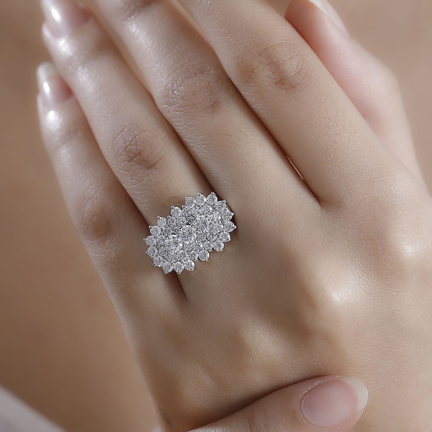 J Francis Embellished with Zirconia by Swarovski 4.15 ctw Floral Cluster Ring in Rhodium Over Sterling Silver (Size 10.0)