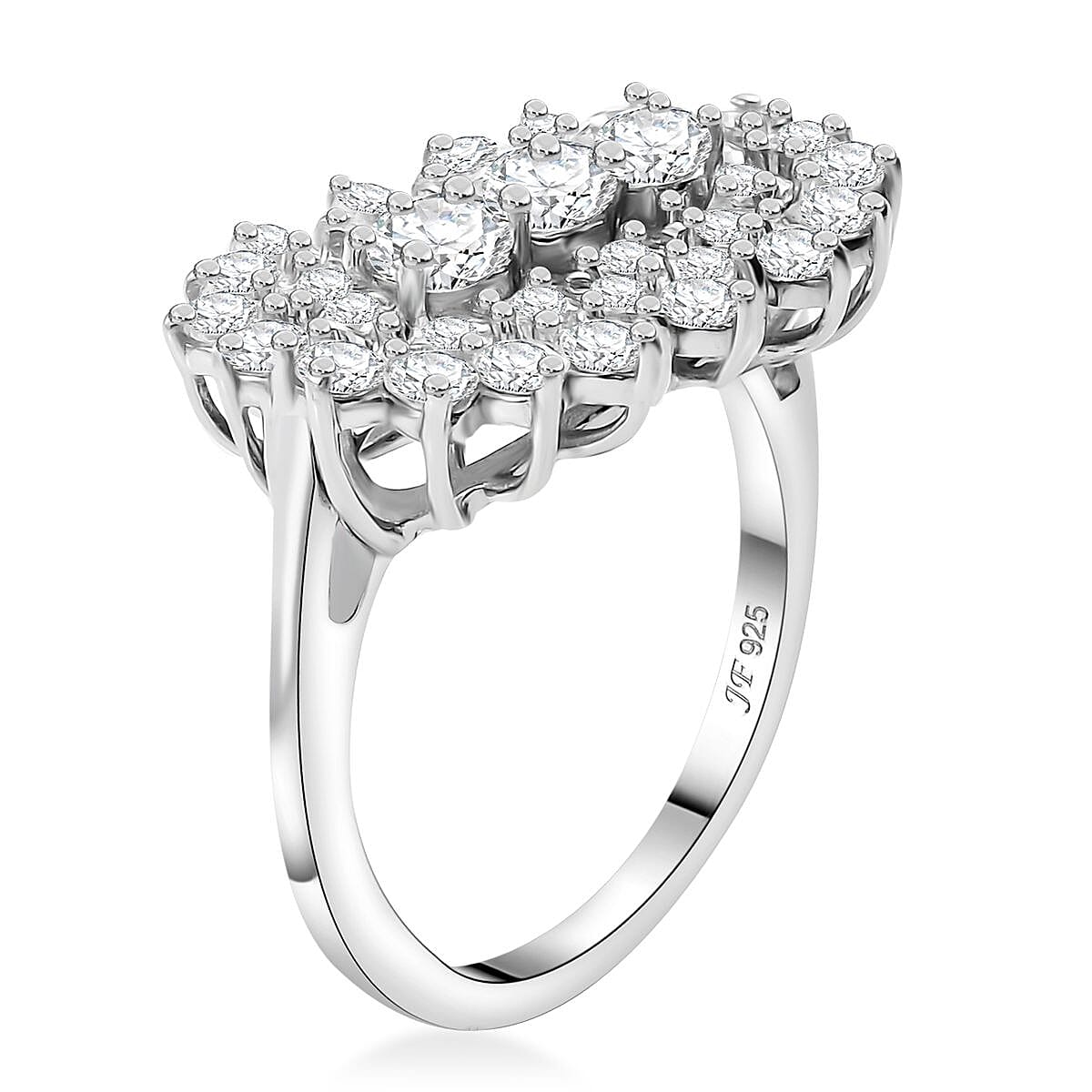 J Francis Embellished with Zirconia by Swarovski 4.15 ctw Floral Cluster Ring in Rhodium Over Sterling Silver (Size 10.0)