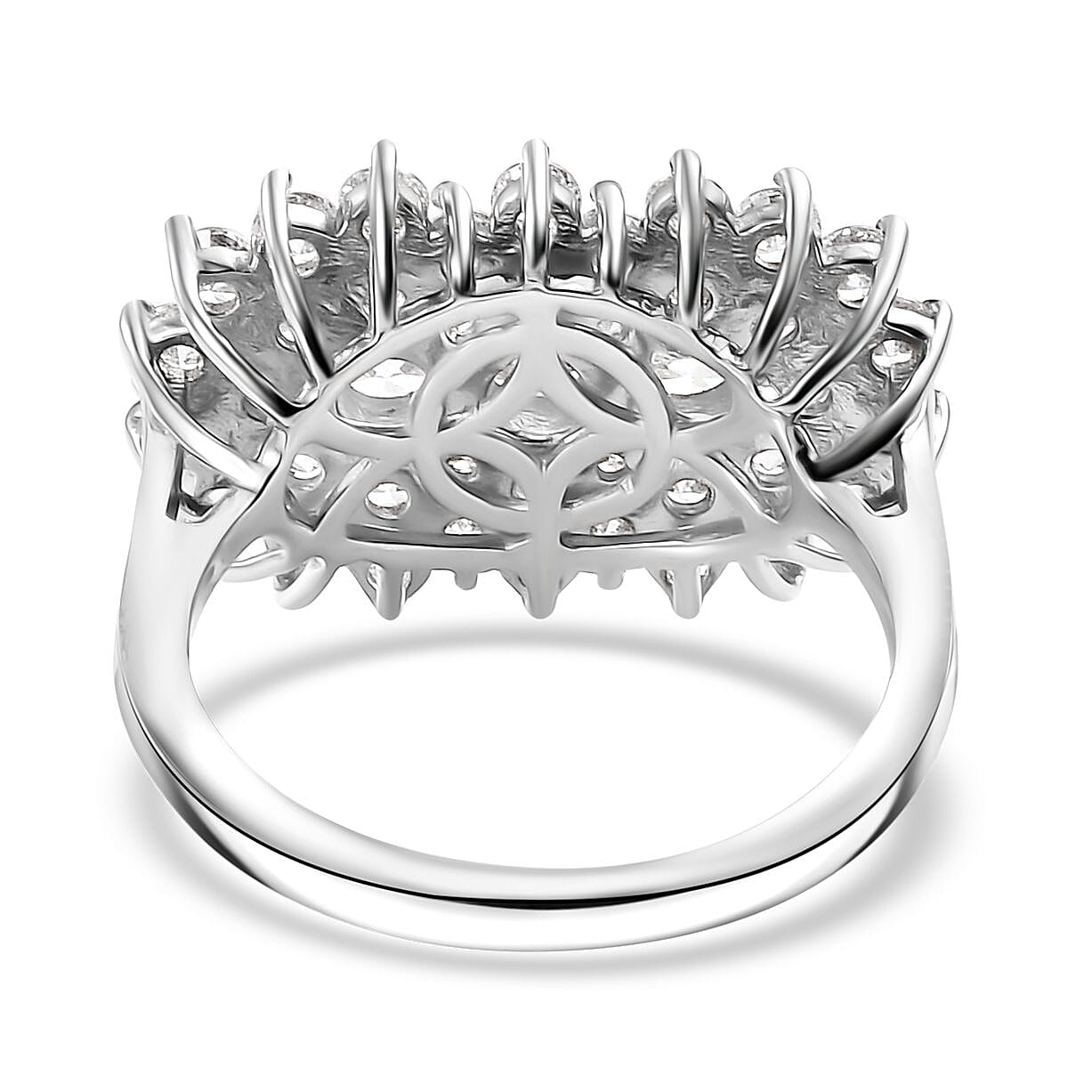J Francis Embellished with Zirconia by Swarovski 4.15 ctw Floral Cluster Ring in Rhodium Over Sterling Silver (Size 10.0)