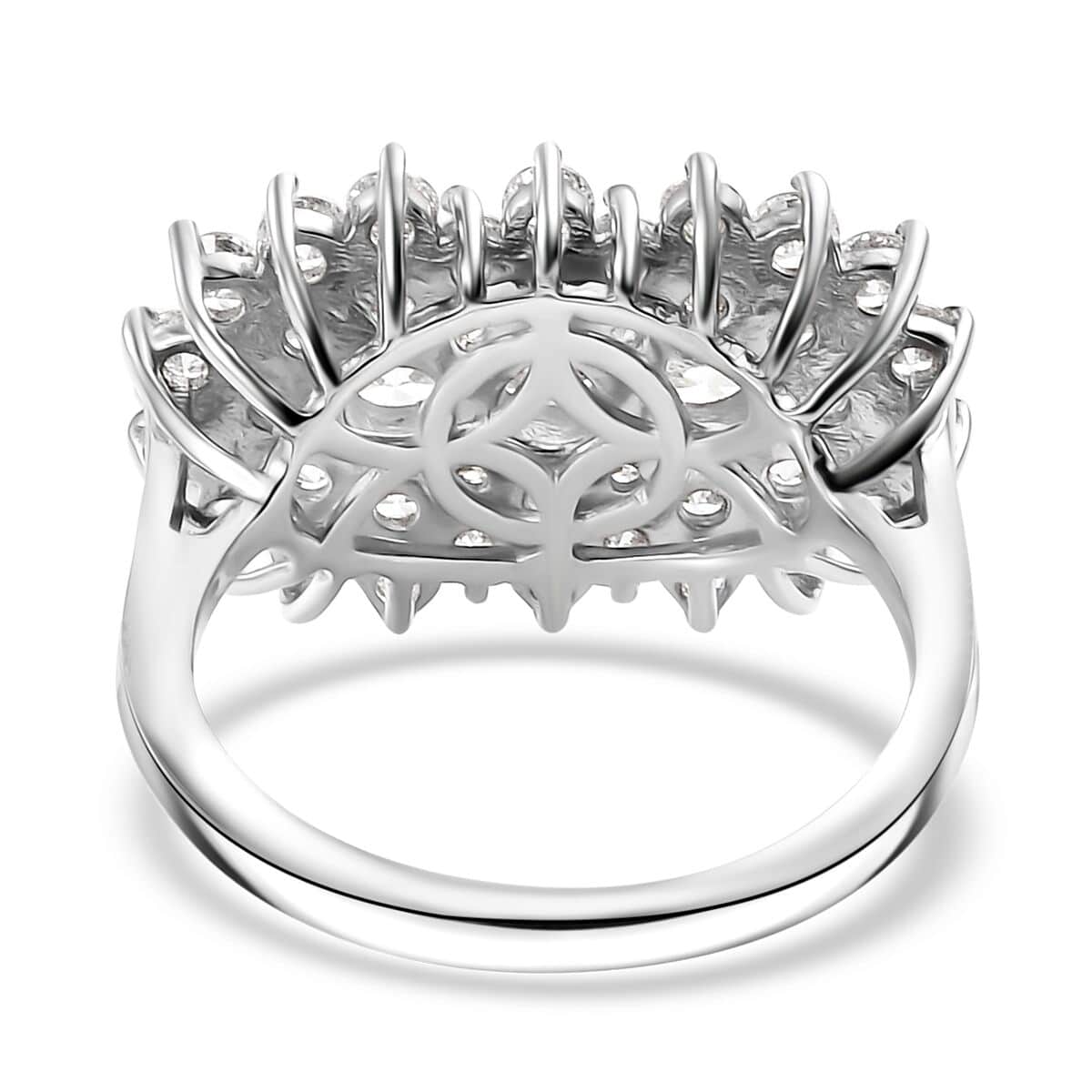 J Francis Embellished with Zirconia by Swarovski 4.15 ctw Floral Cluster Ring in Rhodium Over Sterling Silver (Size 10.0) image number 5