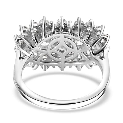 J Francis Embellished with Zirconia by Swarovski 4.15 ctw Floral Cluster Ring in Rhodium Over Sterling Silver (Size 10.0)