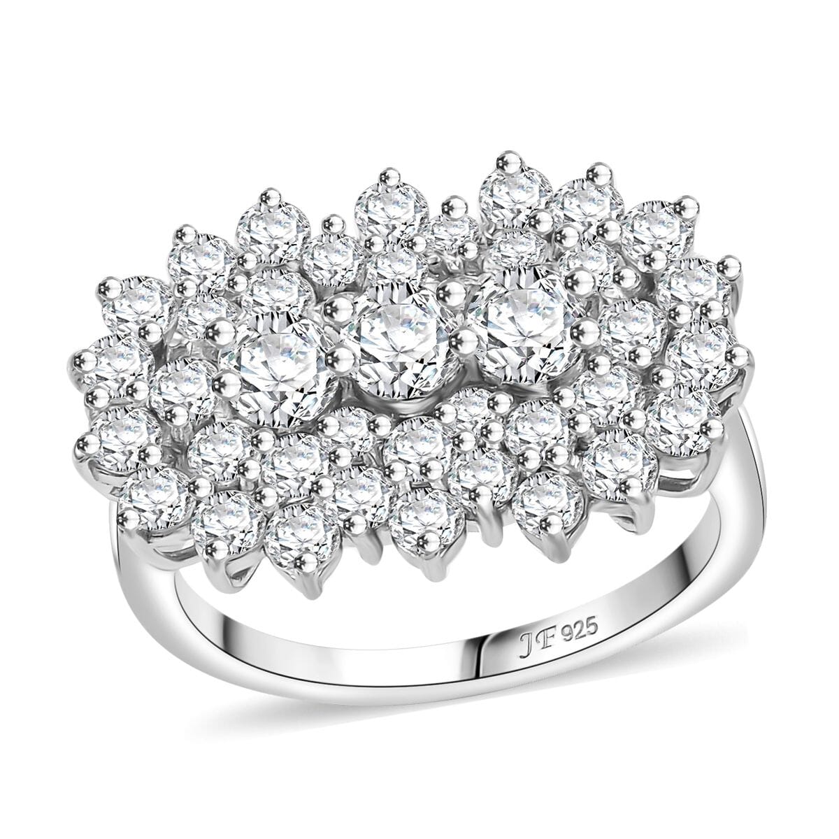 J Francis Embellished with Zirconia by Swarovski 4.15 ctw Floral Cluster Ring in Rhodium Over Sterling Silver (Size 8.0) image number 0