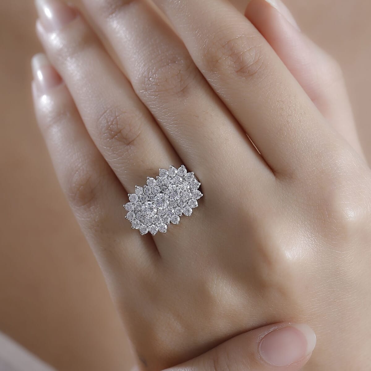 J Francis Embellished with Zirconia by Swarovski 4.15 ctw Floral Cluster Ring in Rhodium Over Sterling Silver (Size 8.0) image number 3