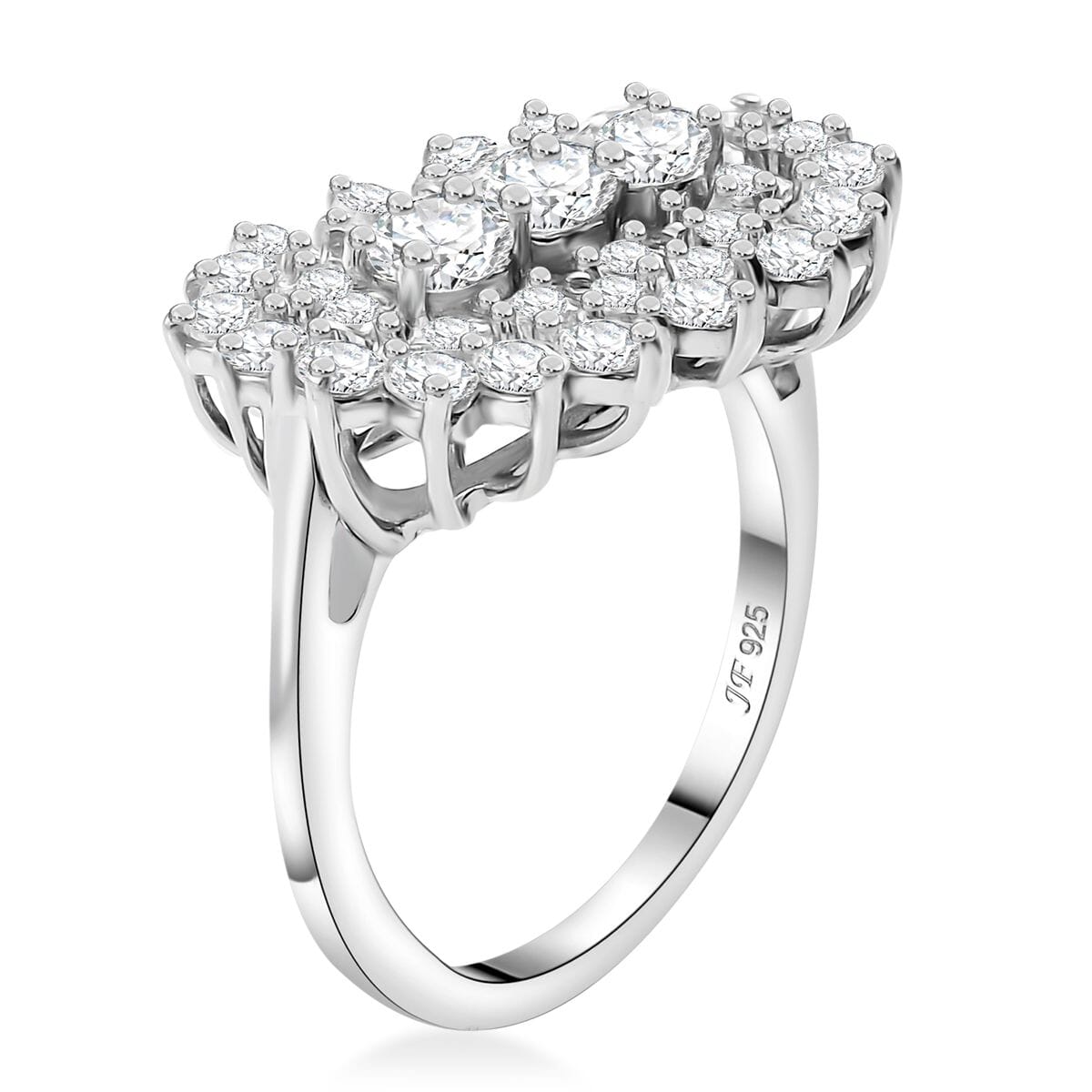 J Francis Embellished with Zirconia by Swarovski 4.15 ctw Floral Cluster Ring in Rhodium Over Sterling Silver (Size 8.0) image number 4