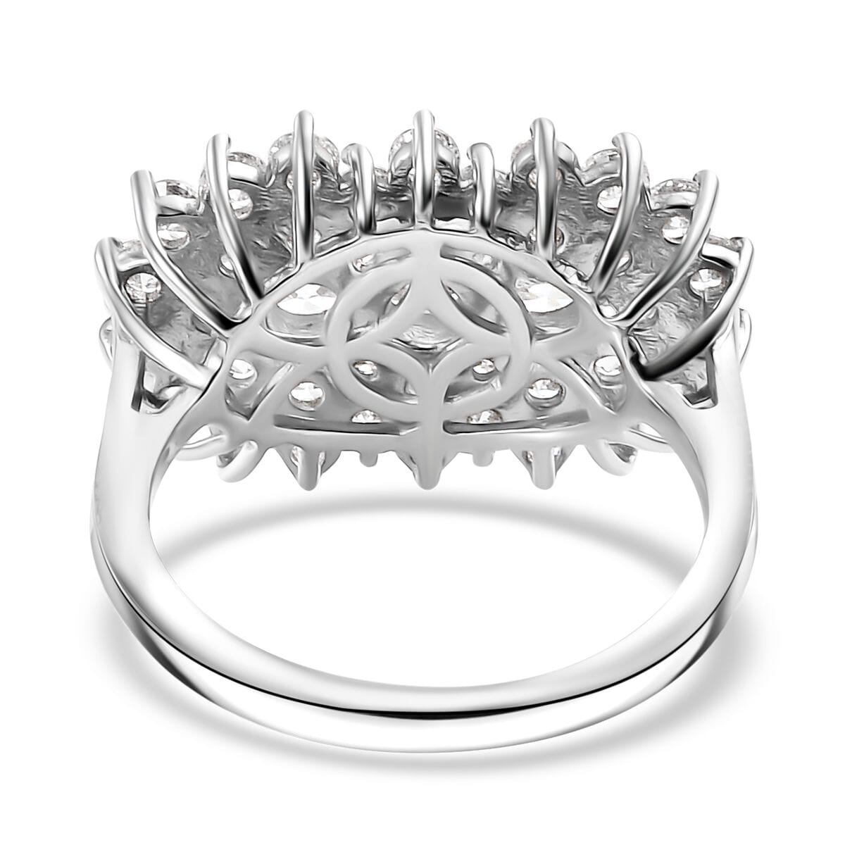 J Francis Embellished with Zirconia by Swarovski 4.15 ctw Floral Cluster Ring in Rhodium Over Sterling Silver (Size 8.0) image number 5