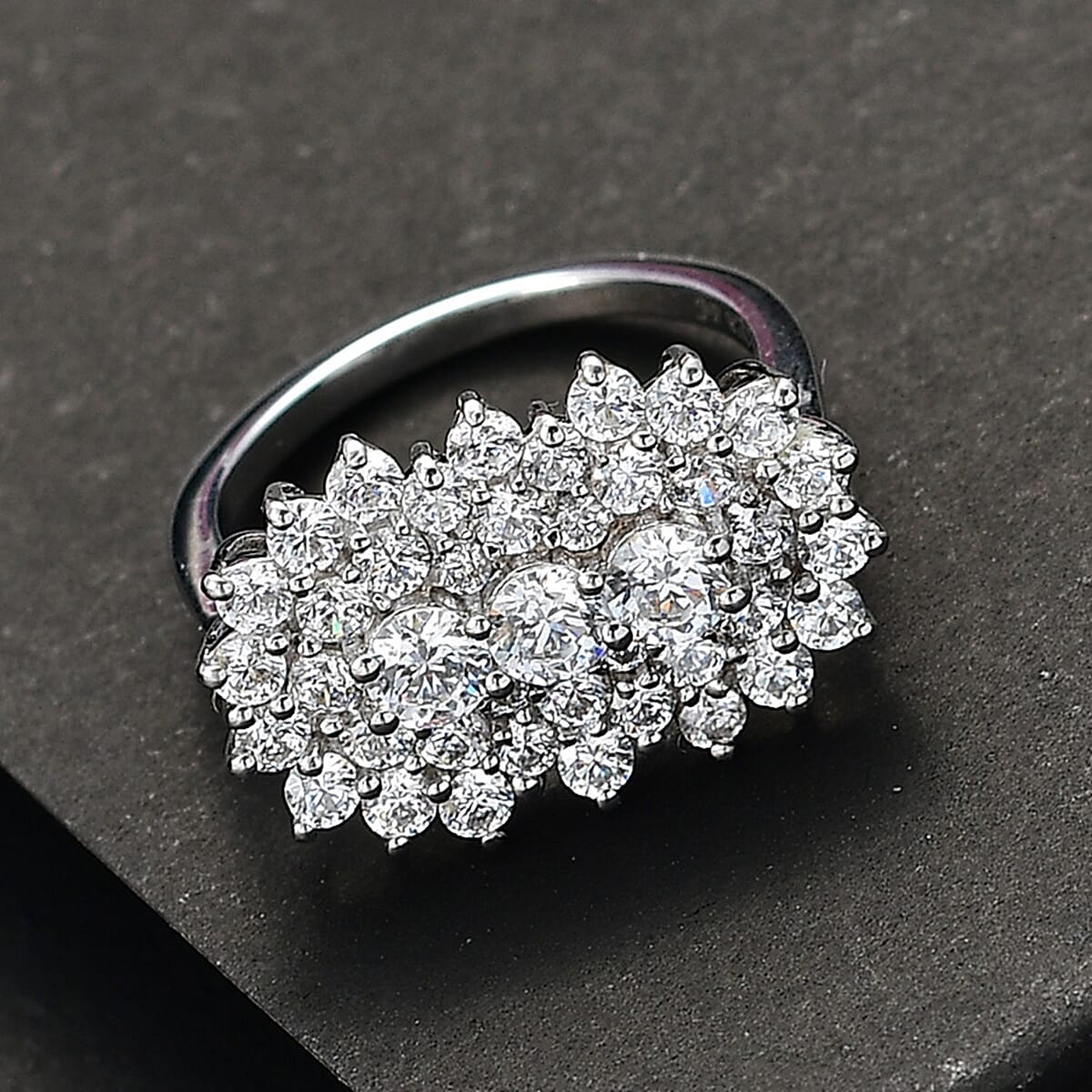 J Francis Embellished with Zirconia by Swarovski 4.15 ctw Floral Cluster Ring in Rhodium Over Sterling Silver (Size 9.0) image number 1