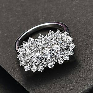 J Francis Embellished with Zirconia by Swarovski 4.15 ctw Floral Cluster Ring in Rhodium Over Sterling Silver (Size 9.0)