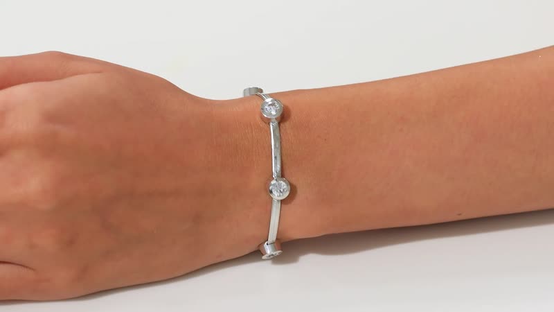 J Francis Embellished with Zirconia by Swarovski 7.40 ctw Herringbone Chain Station Bracelet in Rhodium Over Sterling Silver (6.50-8.00In)