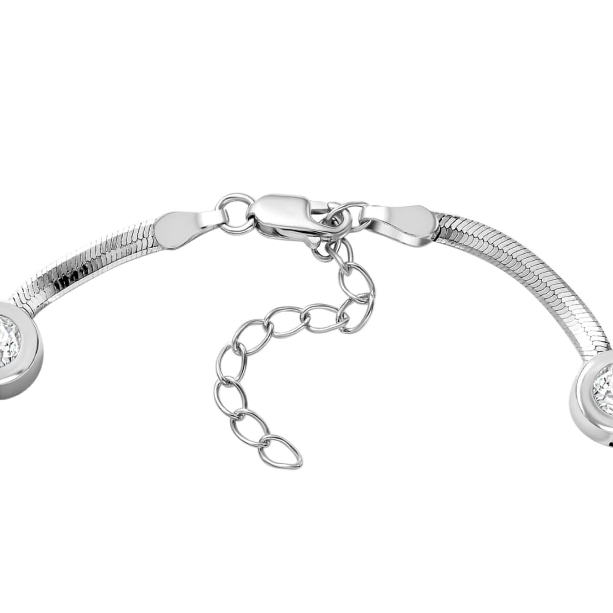 J Francis Embellished with Zirconia by Swarovski 7.40 ctw Herringbone Chain Station Bracelet in Rhodium Over Sterling Silver (6.50-8.00In) image number 3