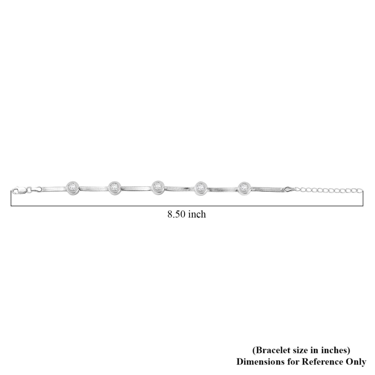 J Francis Embellished with Zirconia by Swarovski 7.40 ctw Herringbone Chain Station Bracelet in Rhodium Over Sterling Silver (6.50-8.00In) image number 4