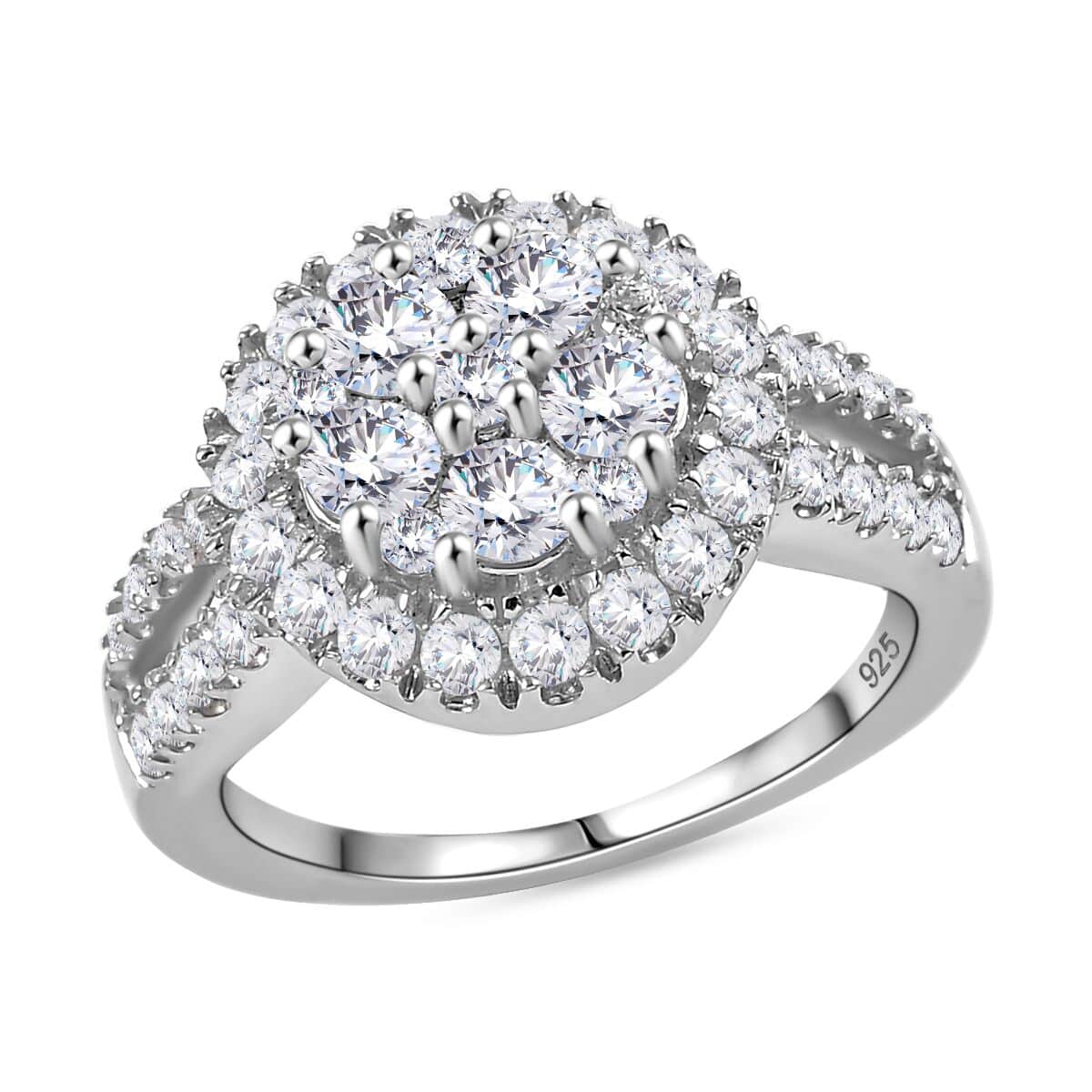 J Francis Embellished with Zirconia by Swarovski 2.40 ctw Cluster Halo Ring in Rhodium Over Sterling Silver (Size 10.0) image number 0