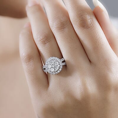 J Francis Embellished with Zirconia by Swarovski 2.40 ctw Cluster Halo Ring in Rhodium Over Sterling Silver (Size 10.0)